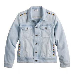 Sonoma Community Light Blue Denim Jacket with Rainbow Embroidery Large (7814)
